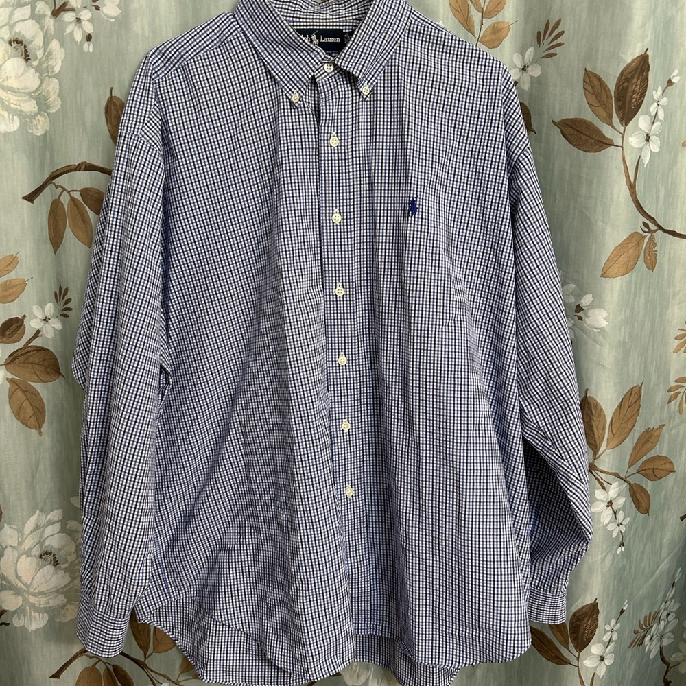 Ralph Lauren Men's Navy Checkered Button Down Shirt